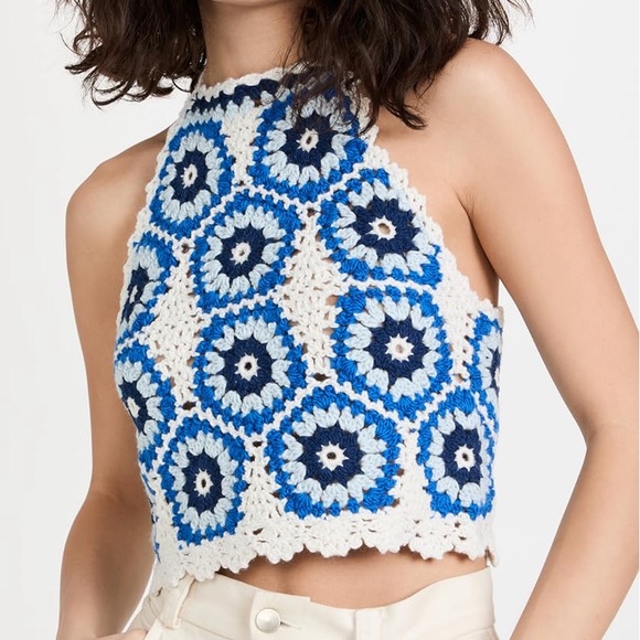 Sea NY Hayden Crochet Halter Top Blue White Size XS - Picture 1 of 5